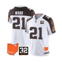 Cleveland Browns #21 Denzel Ward White Brown 2023 F.U.S.E. With Jim Brown Memorial Patch Vapor Untouchable Limited Stitched Jersey