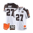 Cleveland Browns #27 Kareem Hunt White Brown 2023 F.U.S.E. With Jim Brown Memorial Patch Vapor Untouchable Limited Stitched Jersey