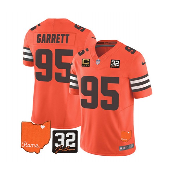 Cleveland Browns #95 Myles Garrett Orange 2023 F.U.S.E. With Jim Brown Memorial Patch And 4-Star C Patch Vapor Untouchable Limited Stitched Jersey