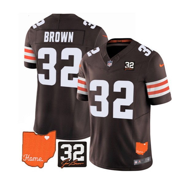 Cleveland Browns #32 Jim Brown Brown 2023 F.U.S.E. With Jim Brown Memorial Patch Vapor Untouchable Limited Stitched Jersey