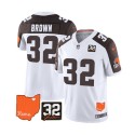 Cleveland Browns #32 Jim Brown White Brown 2023 F.U.S.E. With Jim Brown Memorial Patch Vapor Untouchable Limited Stitched Jersey