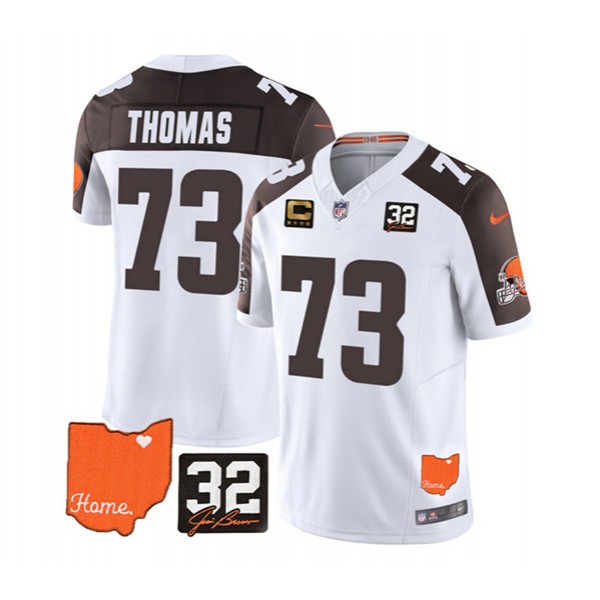 Cleveland Browns #73 Joe Thomas White Brown 2023 F.U.S.E. With Jim Brown Memorial Patch And 4-Star C Patch Vapor Untouchable Limited Stitched Jersey