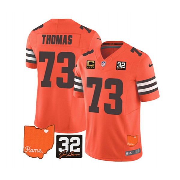 Cleveland Browns #73 Joe Thomas Orange 2023 F.U.S.E. With Jim Brown Memorial Patch And 4-Star C Patch Vapor Untouchable Limited Stitched Jersey