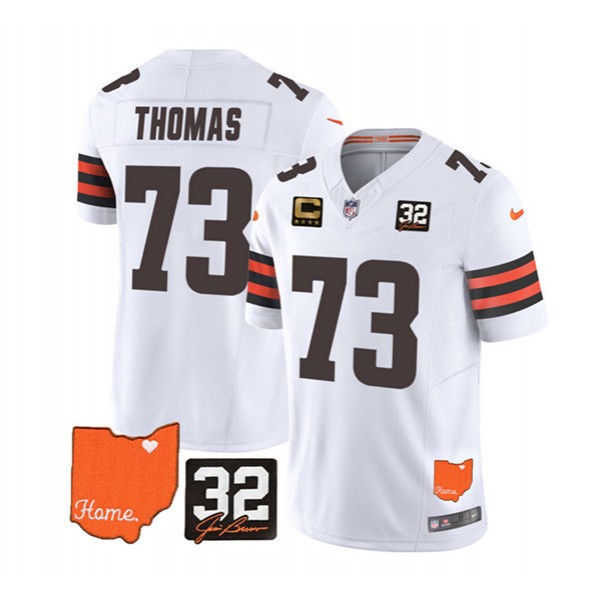 Cleveland Browns #73 Joe Thomas White 2023 F.U.S.E. With Jim Brown Memorial Patch And 4-Star C Patch Vapor Untouchable Limited Stitched Jersey