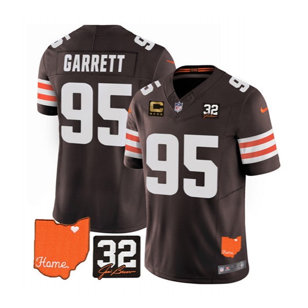 Cleveland Browns #95 Myles Garrett Brown 2023 F.U.S.E. With Jim Brown Memorial Patch And 4-Star C Patch Vapor Untouchable Limited Stitched Jersey