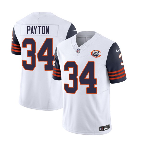 Chicago Bears #34 Walter Payton White Navy 2023 F.U.S.E. Throwback Limited Stitched Game Jersey