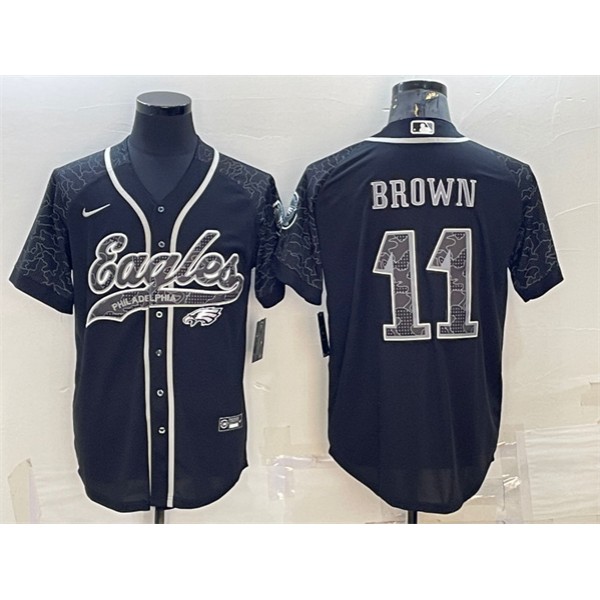 Philadelphia Eagles #11 A. J. Brown Black Reflective With Patch Cool Base Stitched Jersey