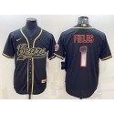 Chicago Bears #1 Justin Fields Black Gold With Patch Cool Base Stitched Jersey