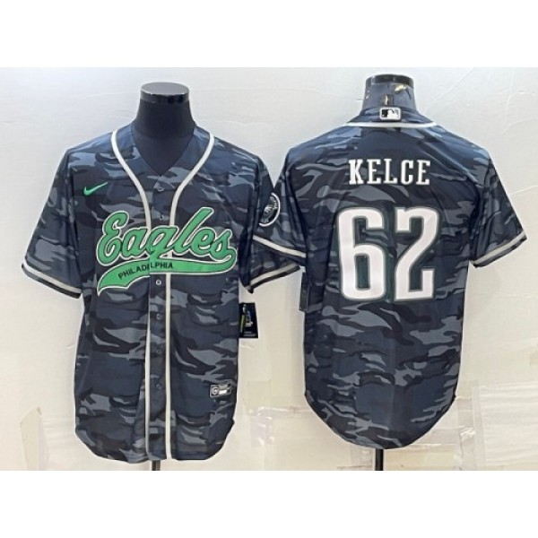 Philadelphia Eagles #62 Jason Kelce Gray Camo With Patch Cool Base Stitched Jersey