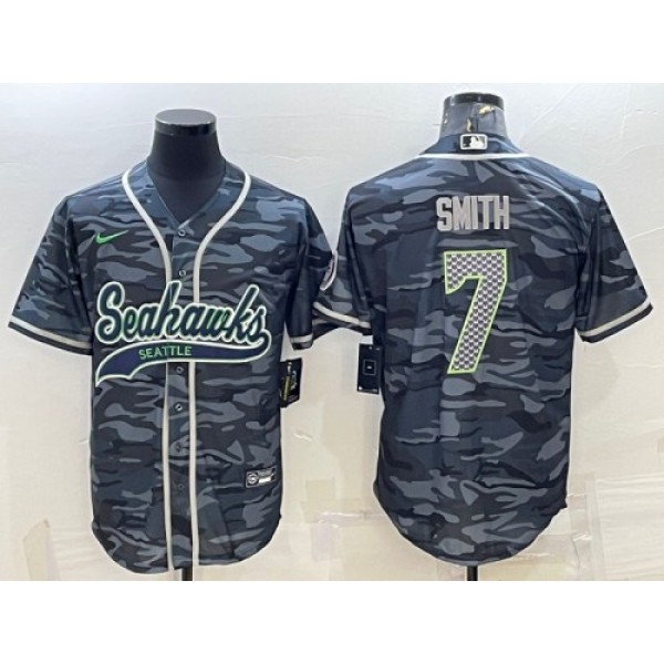 Seattle Seahawks #7 Geno Smith Gray Camo With Patch Cool Base Stitched Jersey