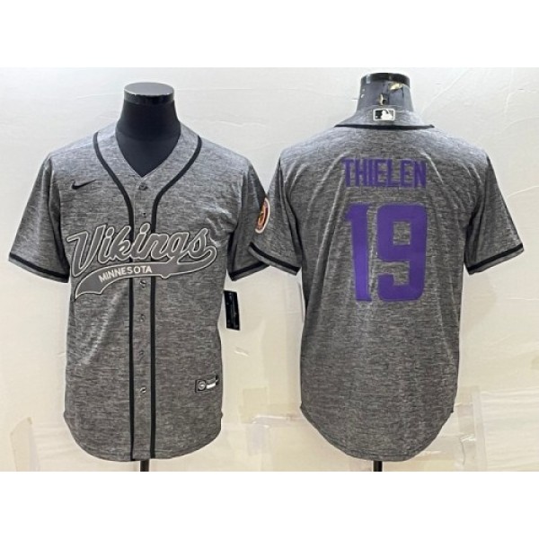 Minnesota Vikings #19 Adam Thielen Gray With Patch Cool Base Stitched Jersey