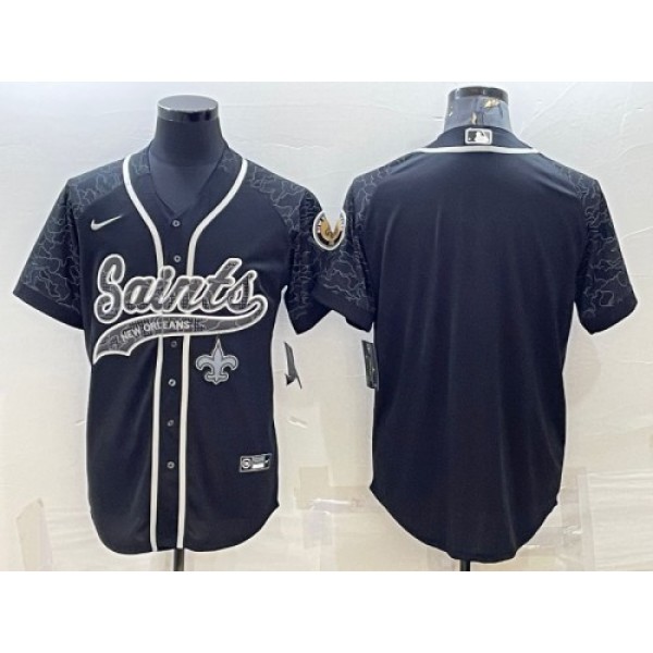 New Orleans Saints Blank Black Reflective With Patch Cool Base Stitched Jersey