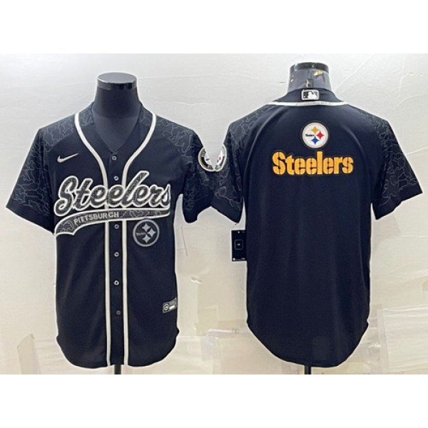 Pittsburgh Steelers Black Reflective Team Big Logo With Patch Cool Base Stitched Jersey