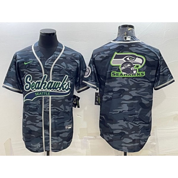 Seattle Seahawks Gray Camo Team Big Logo With Patch Cool Base Stitched Jersey