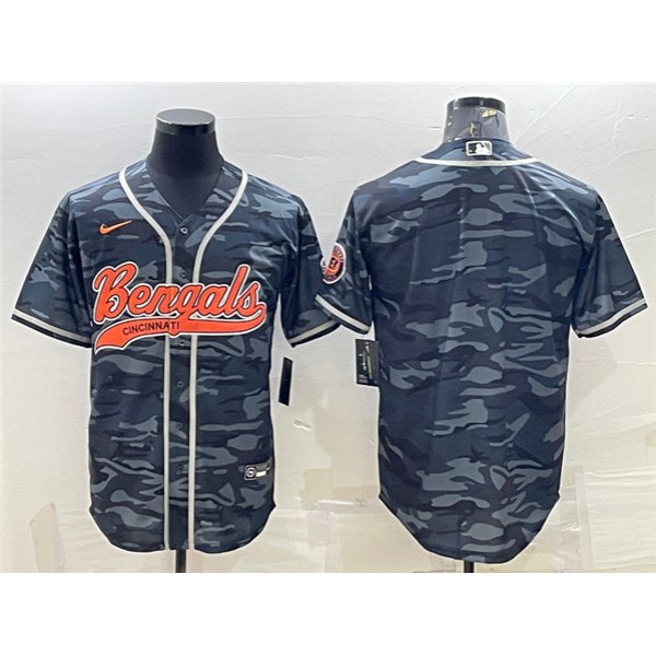 Cincinnati Bengals Blank Gray Camo With Patch Cool Base Stitched Jersey