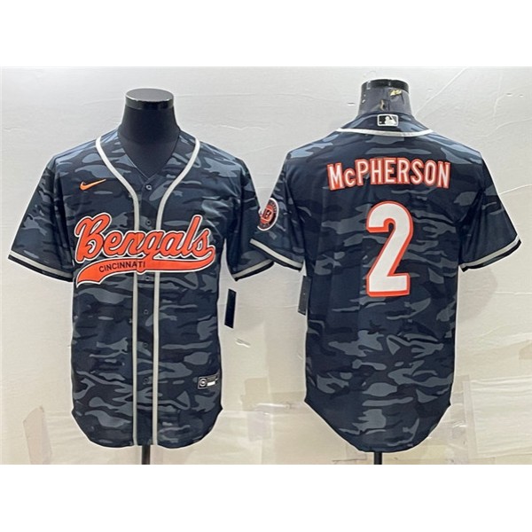 Cincinnati Bengals #2 Evan McPherson Gray Camo With Patch Cool Base Stitched Jersey