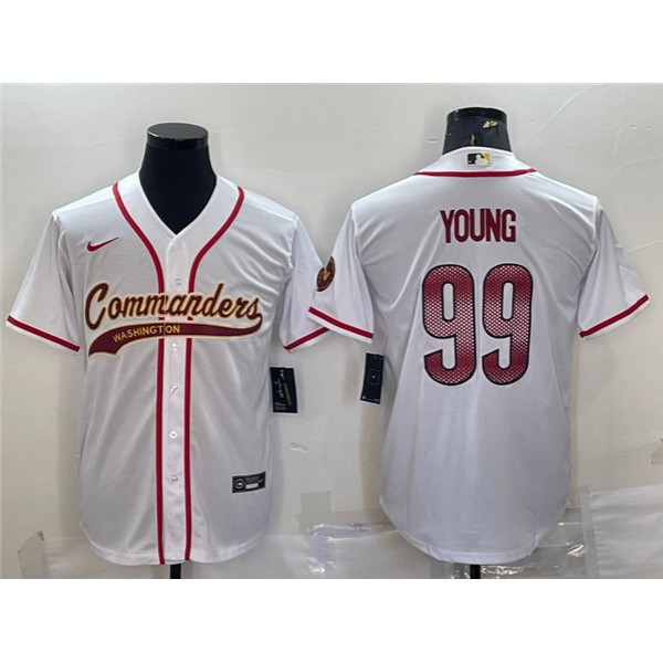 Washington Commanders #99 Chase Young White With Patch Cool Base Stitched Jersey