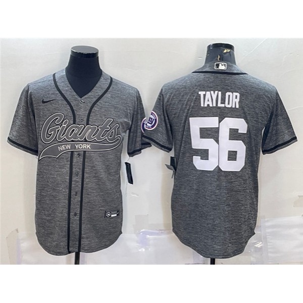 New York Giants #56 Lawrence Taylor Gray With Patch Cool Base Stitched Jersey
