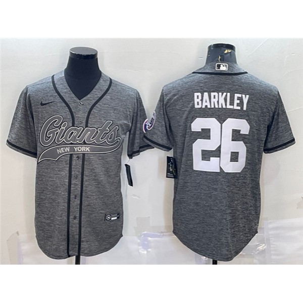 New York Giants #26 Saquon Barkley Gray With Patch Cool Base Stitched Jersey