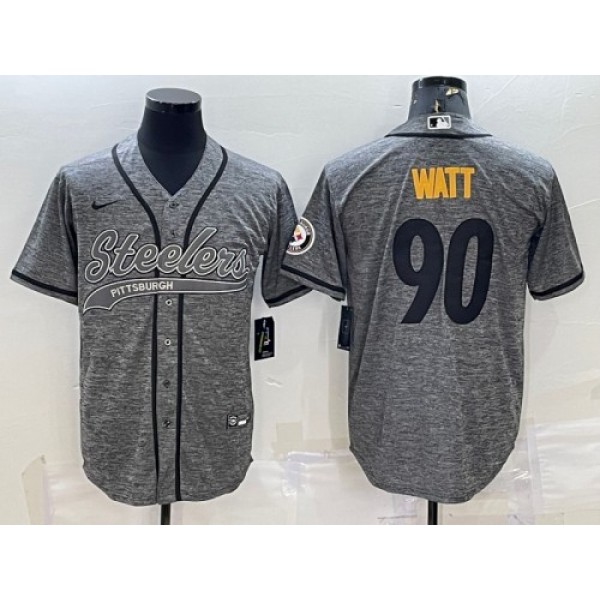 Pittsburgh Steelers #90 T.J. Watt Gray With Patch Cool Base Stitched Jersey