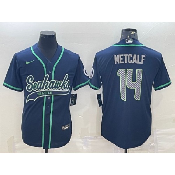 Seattle Seahawks #14 DK Metcalf Navy With Patch Cool Base Stitched Jersey