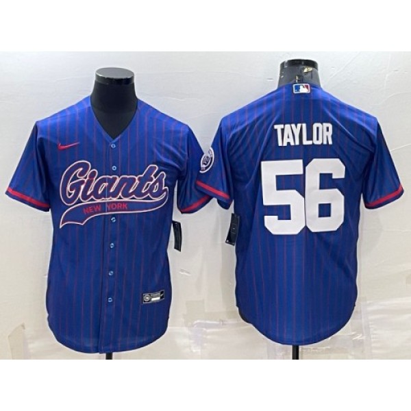 New York Giants #56 Lawrence Taylor Blue With Patch Cool Base Stitched Jersey