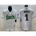 Philadelphia Eagles #1 Jalen Hurts White With Patch Cool Base Stitched Jersey