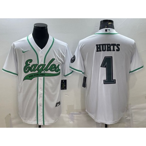 Philadelphia Eagles #1 Jalen Hurts White With Patch Cool Base Stitched Jersey