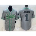 Philadelphia Eagles #1 Jalen Hurts Gray With Patch Cool Base Stitched Jersey