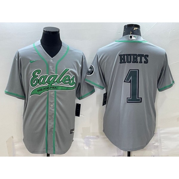 Philadelphia Eagles #1 Jalen Hurts Gray With Patch Cool Base Stitched Jersey