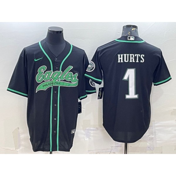 Philadelphia Eagles #1 Jalen Hurts Black With Patch Cool Base Stitched Jersey