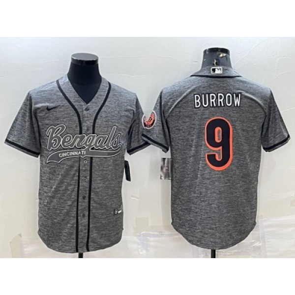 Cincinnati Bengals #9 Joe Burrow Gray With Patch Cool Base Stitched Jersey
