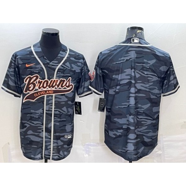 Cleveland Browns Blank Gray Camo With Patch Cool Base Stitched Jersey