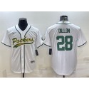 Green Bay Packers #28 A.J. Dillon White With Patch Cool Base Stitched Jersey