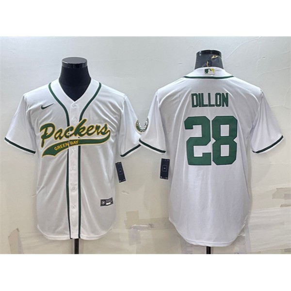Green Bay Packers #28 A.J. Dillon White With Patch Cool Base Stitched Jersey