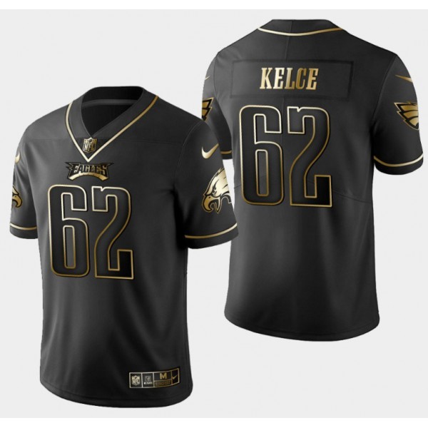 Philadelphia Eagles #62 Jason Kelce Black Golden Edition Stitched Jersey