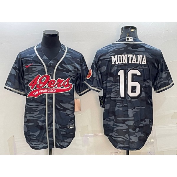 San Francisco 49ers #16 Joe Montana Gray Camo With Patch Cool Base Stitched Jersey