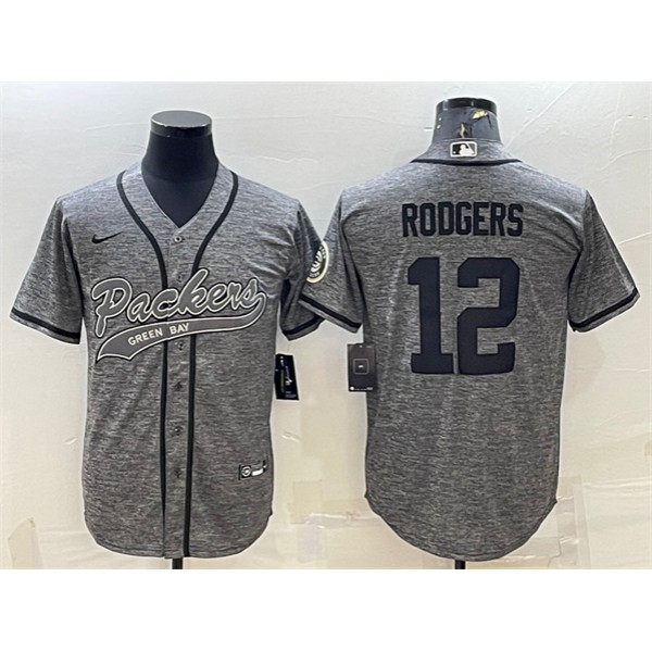 Green Bay Packers #12 Aaron Rodgers Gray With Patch Cool Base Stitched Jersey