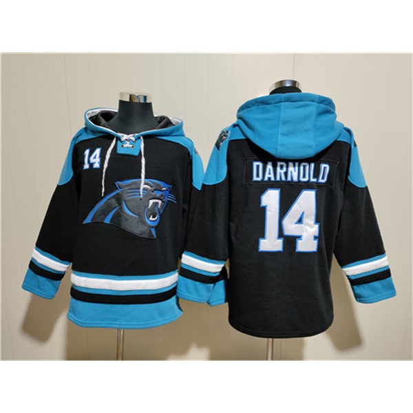 Carolina Panthers #14 Sam Darnold Black Ageless Must-Have Lace-Up Pullover Hoodie