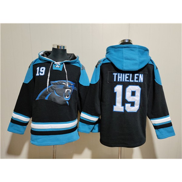 Carolina Panthers #19 Adam Thielen Black Ageless Must-Have Lace-Up Pullover Hoodie