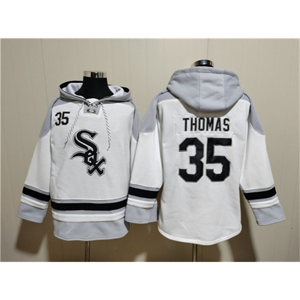 Chicago White Sox #35 Frank Thomas White Ageless Must-Have Lace-Up Pullover Hoodie