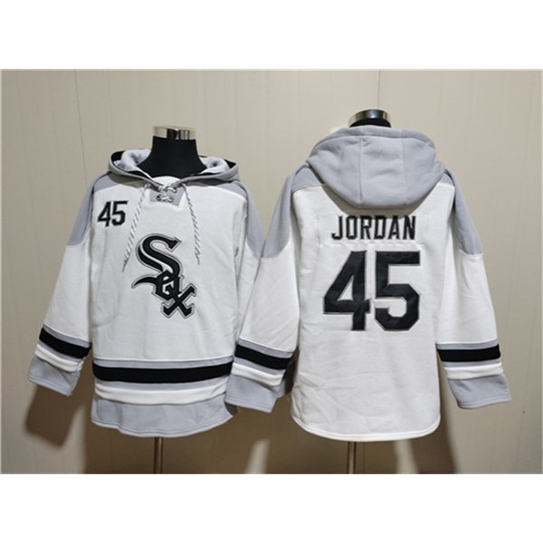 Chicago White Sox #45 Michael Jordan White Ageless Must-Have Lace-Up Pullover Hoodie