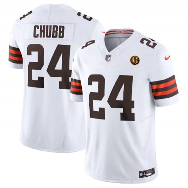 Cleveland Browns #24 Nick Chubb White 2023 F.U.S.E. With John Madden Patch Vapor Limited Stitched Jersey