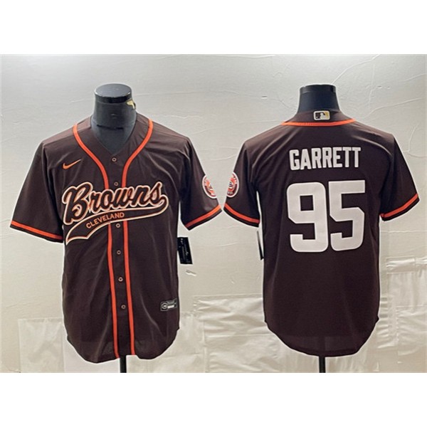 Cleveland Browns #95 Myles Garrett Brown With Patch Cool Base Stitched Jersey