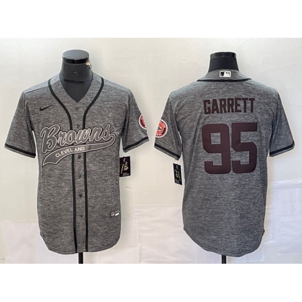 Cleveland Browns #95 Myles Garrett Gray With Patch Cool Base Stitched Jersey