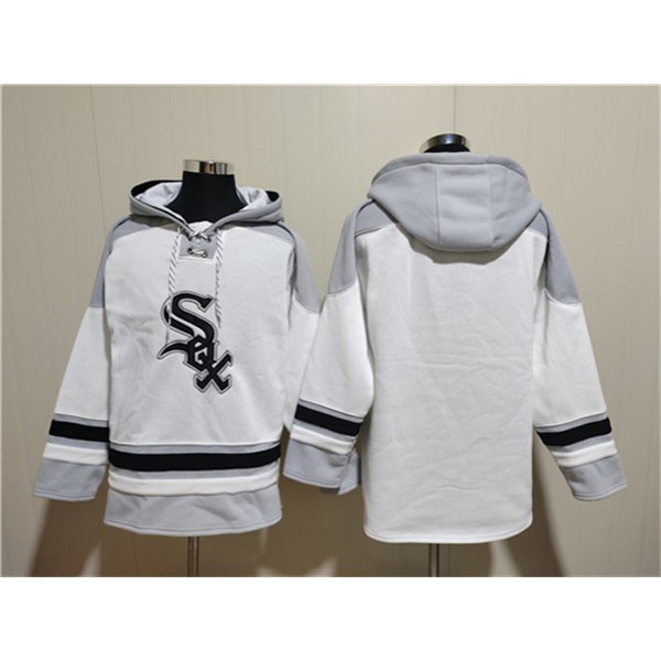 Chicago White Sox Blank White Ageless Must-Have Lace-Up Pullover Hoodie