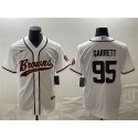 Cleveland Browns #95 Myles Garrett White With Patch Cool Base Stitched Jersey