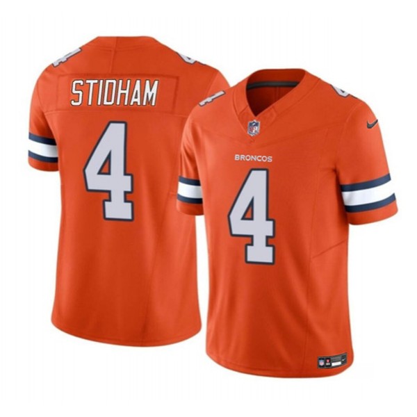 Denver Broncos #4 Jarrett Stidham Orange 2023 F.U.S.E. With John Madden Patch Vapor Limited Stitched Jersey