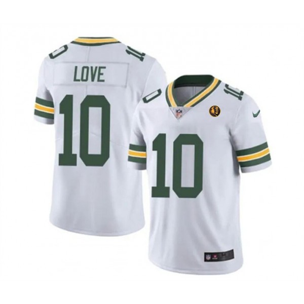 Green Bay Packers #10 Jordan Love White With John Madden Patch Vapor Limited Throwback Stitched Jersey