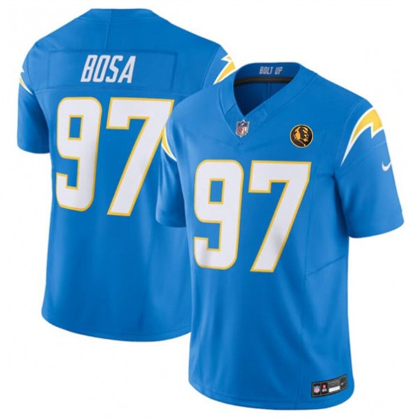 Los Angeles Chargers #97 Joey Bosa Light Blue 2023 F.U.S.E. With John Madden Patch Vapor Limited Stitched Jersey